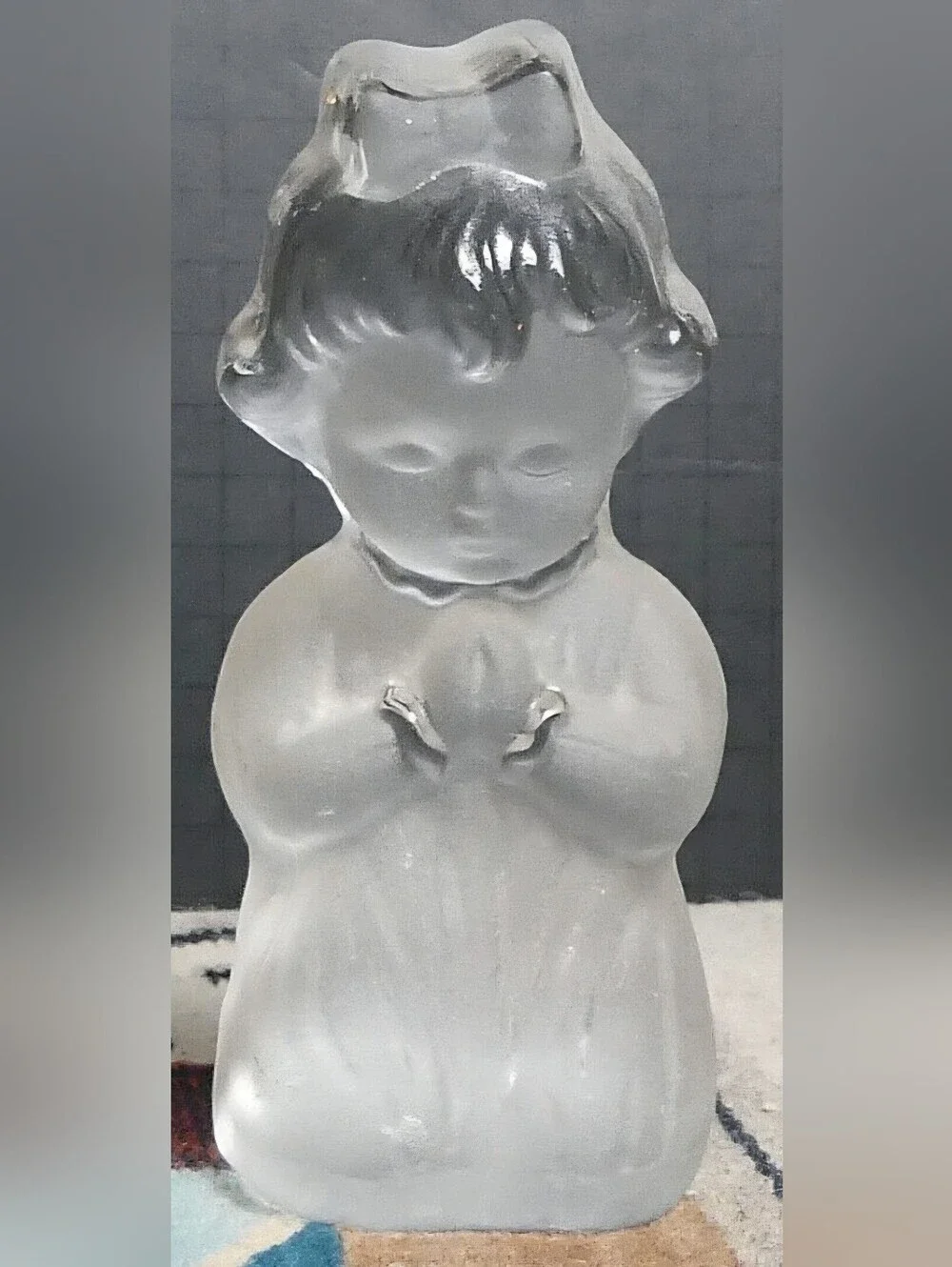 Viking Glass Vintage hand made figurine Girl kneeling praying frosted/clear 6 in